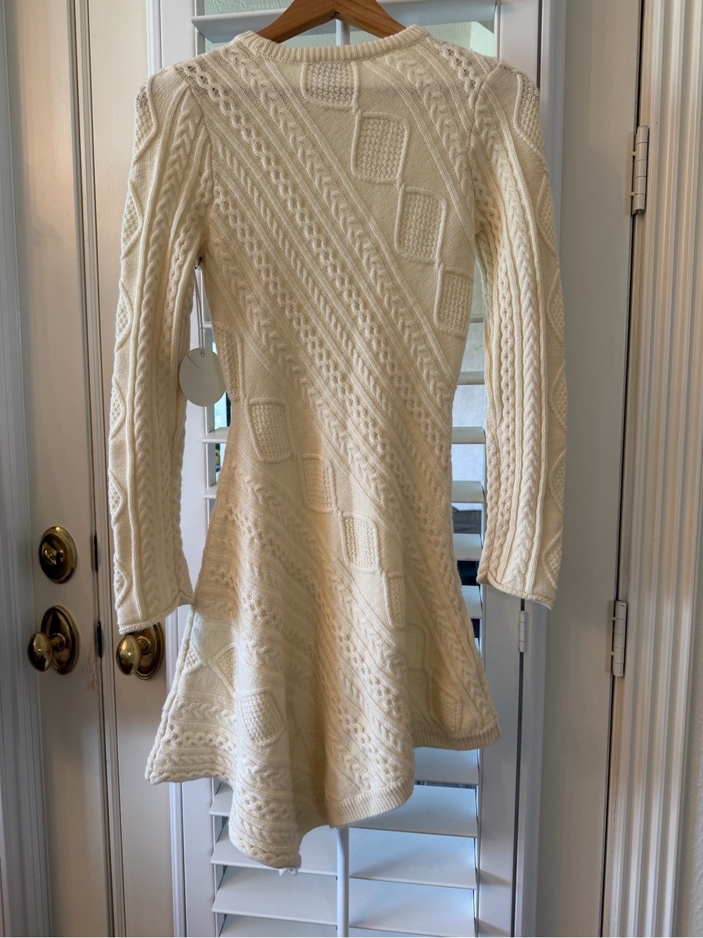 STAUD Cream Cable-Knit Fit & Flare Sweater Dress